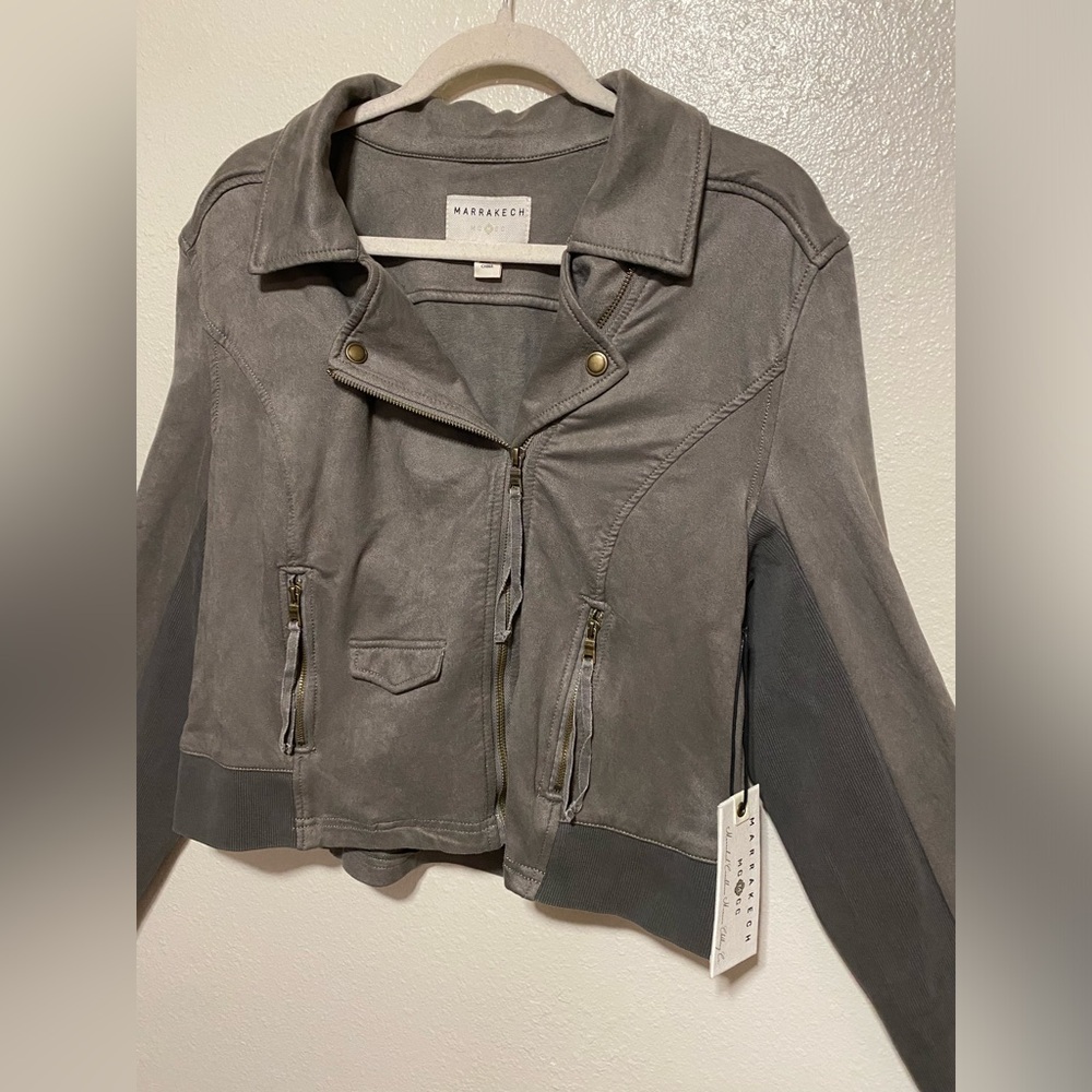 NWT Marrakech “Monica” Moto Jacket Vegan Leather Faux Suede Full Zip | Gray | L - Picture 2 of 7